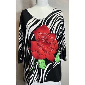Valencia Rose Blouse 3/4 Sleeve  Women’s Size XL Bling pullover
